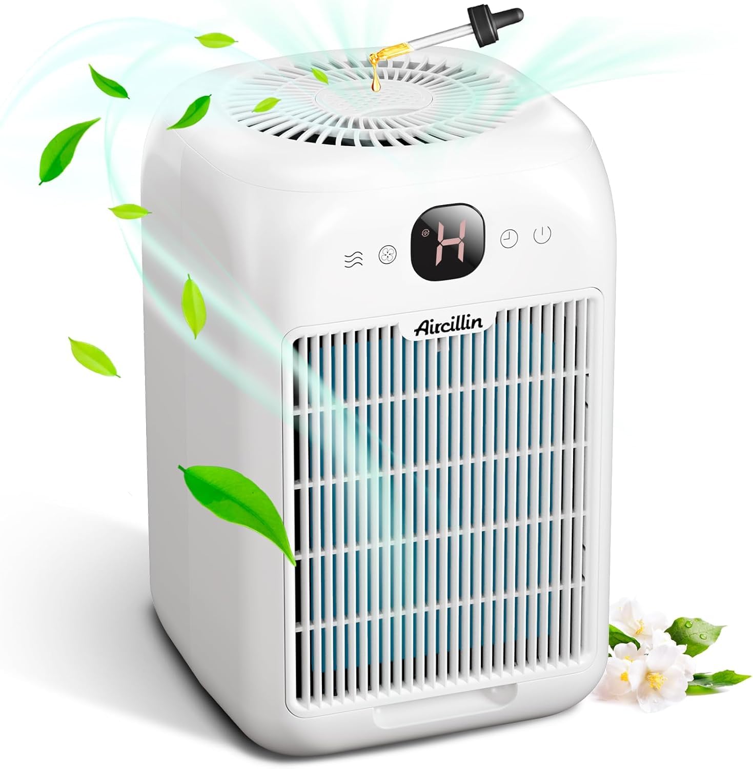 Aircillin 2 stuks Luchtreinigers met 4-traps H13 HEPA-filter, Air Purifier Tegen 99,97% Schimmel Stof Pollen, Voor ruimtes tot 50 m² per stuk, Stil 23dB, Energiezuinig 6W, met Nachtlampje &Timer