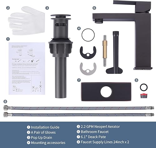 Miniatura 6 de ARCORA Grifos de baño para fregadero de 3 agujeros, 1 agujero, bronce aceitado, grifo de baño de una sola manija con placa de cubierta y drenaje