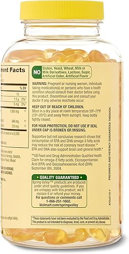 Miniatura 5 de Spring Valley Omega-3 - Geles suaves de aceite de pescado, 1000 mg, 180 unidades, suplemento dietético, ácidos grasos omega-3 - Set por Basket Goods