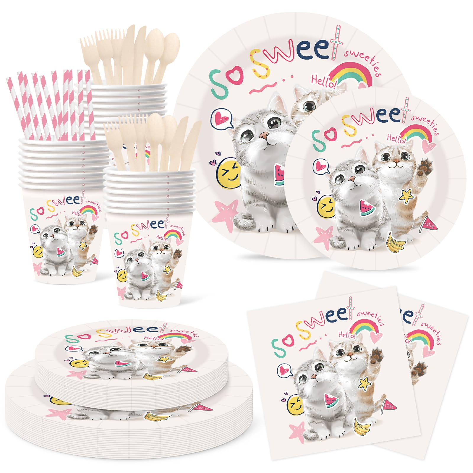 fanquare Kids Birthday Party Tableware Set 25 Guests, Cat Party Supplies