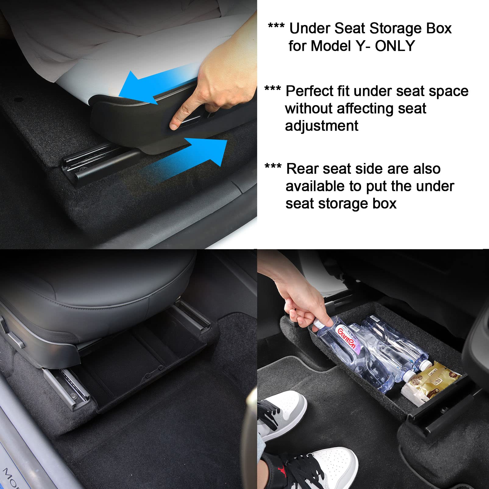 [Pack 4] pour Tesla Model Y 2023 2022 2021 Accessoire, Plateau Organisateur de Console Centrale floquée pour Model Y, boîte de Rangement sous siège pour Tesla Model Y
