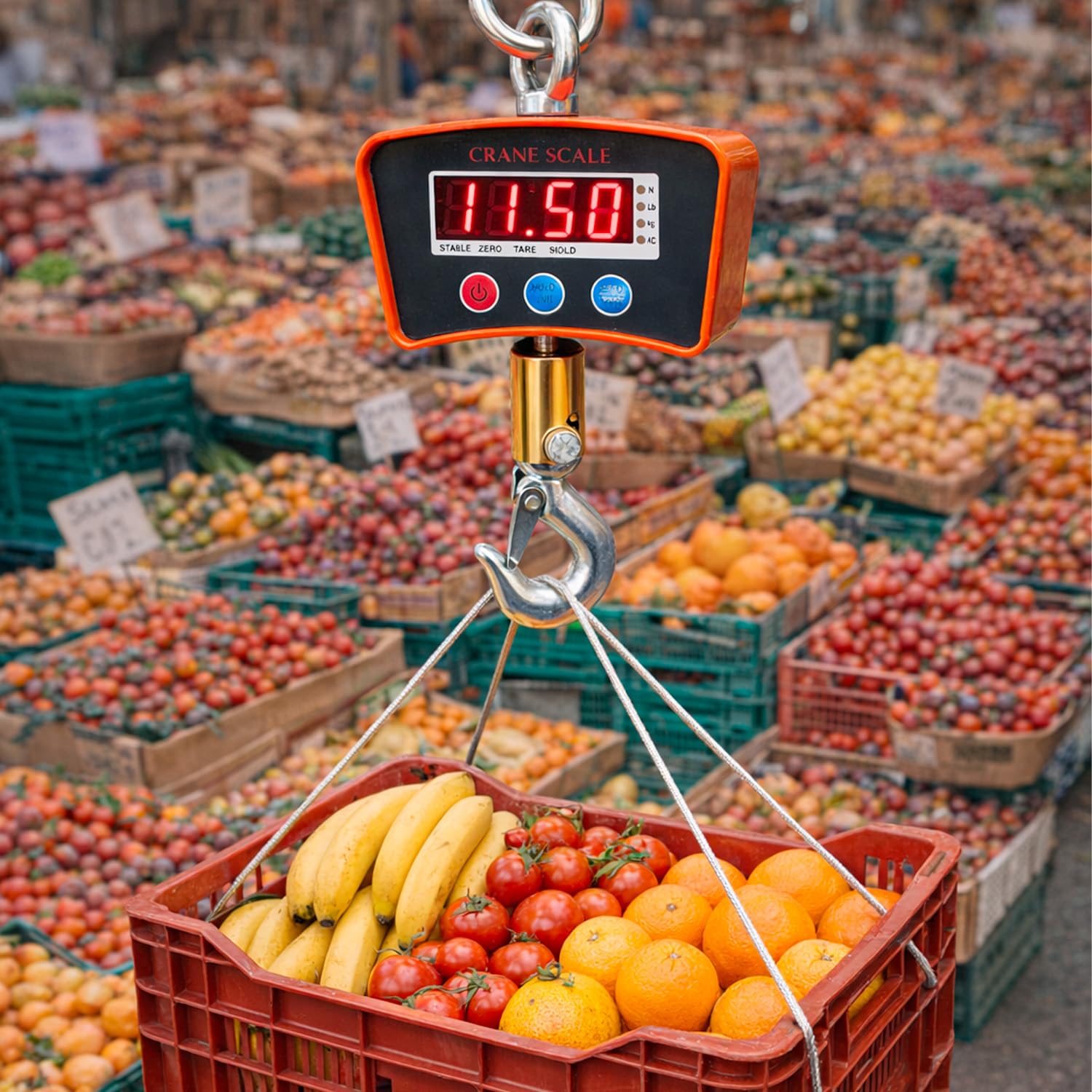 Bilancia Dinamometro Da Gru 1000 Kg Digitale Professionale Gancio Acciaio Inox Display LED Retroilluminato Batteria Ricaricabile