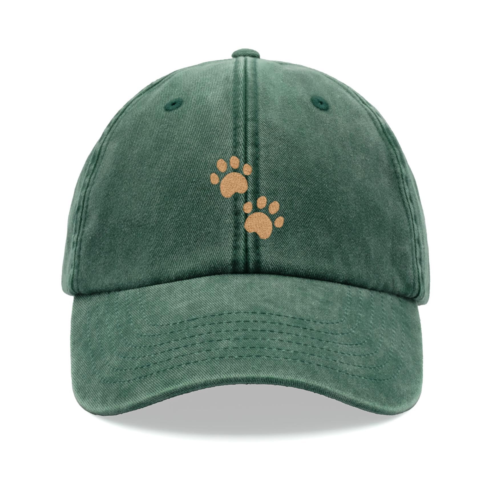 Paw Prints Baseball Cap Vintage Washed Unisex Dad Hat Adjustable Bottle Green
