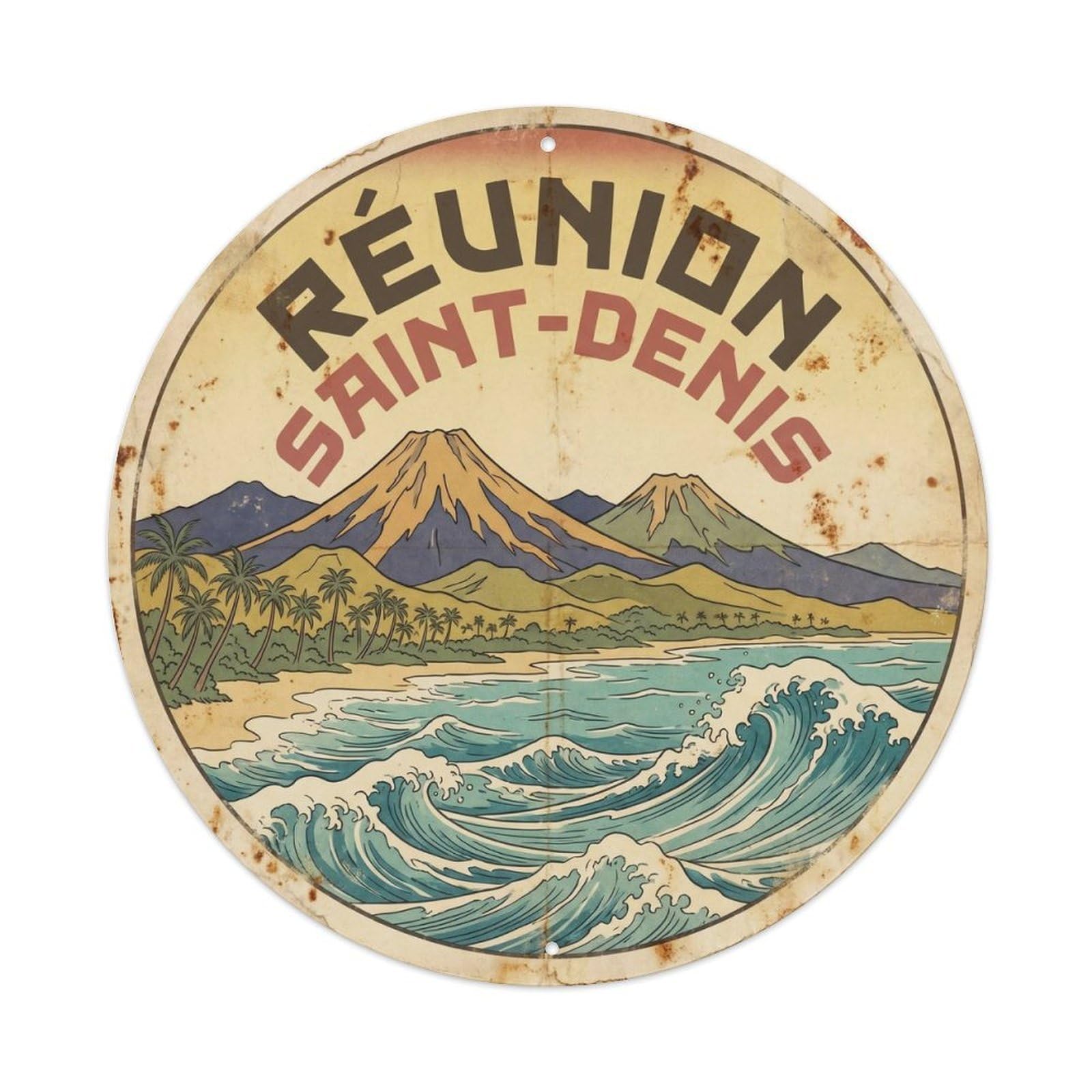Reunion Island Saint Denis Paradise Ink Illustration Metal Tin Sign