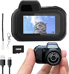 Câmera mini chaveiro, micro retrô com cartão de 32 GB, câmera digital de encaixe retrô 1080p, 6 filtros, gravador de vídeo vintage HD de 0,96 polegadas para viagens, estudo e atividades ao ar livre