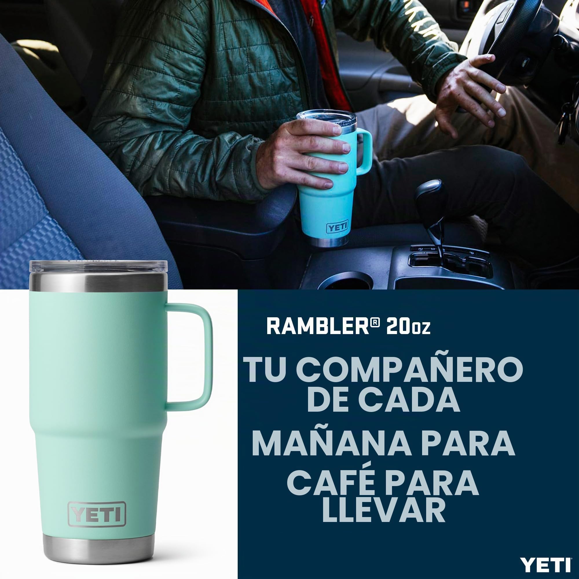 YETI Rambler Travel Mug, Stainless Steel Vacuum Insulated Mug with Stronghold Lid, Seafoam, 20 oz (591 ml)