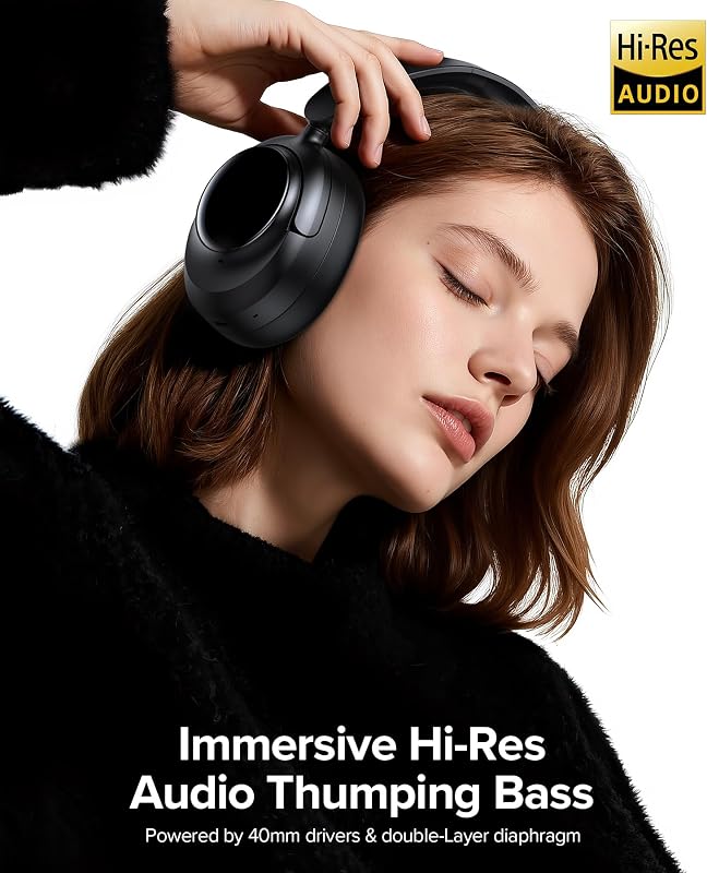 Active Noise Cancelling Headphones,120H Playtime Bluetooth 6.0 Over Ear Headphones with Hi-Res Audio & 5-Mic ENC Calls, 360° Surround Sound Wireless Headphones Foldable Headset for Travel image 3
