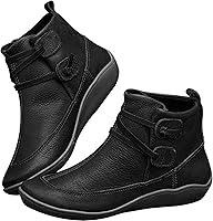 Vista 24 de Ladmiple Botas de tobillo para mujer, sin tacón, casual, con cremallera lateral, botas cortas vaqueras occidentales, zapatos para caminar