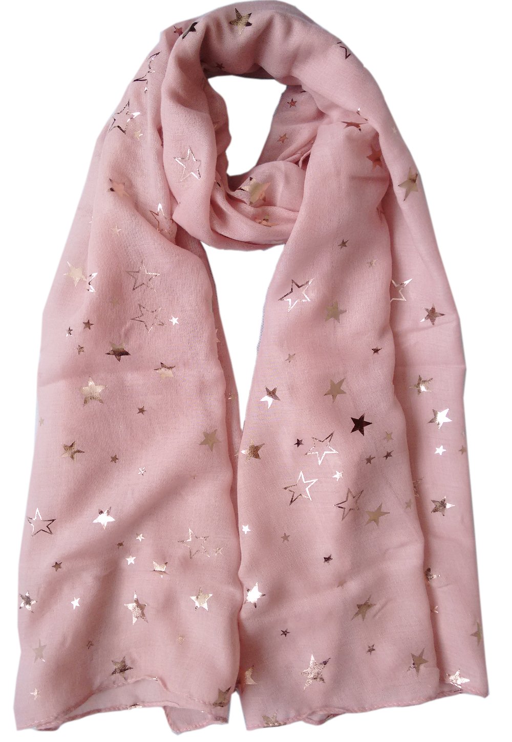 Glamlondon Women's Z-Pink-New Galaxy Scarf Rose Gold Glitter Foil Stars Print Party Wedding Fashion Wrap (Z-Pink-New)