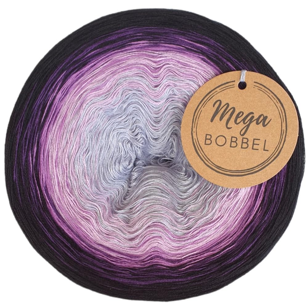 MegaBobbel*Ewige Jugend*A302* (Außenfarbe: Schwarz) Farbverlaufsgarn - Lace Garn Bobbel Wolle zum Häkeln & Stricken (4 fädig, 3750m)