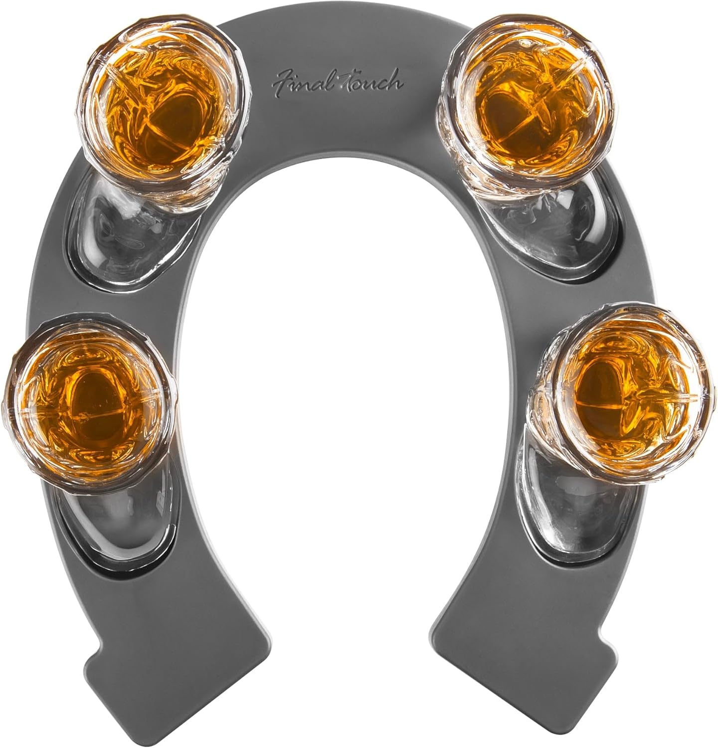 Final Touch Horseshoe Boot Shot Glass Set – 4X 1oz Cowboy Boot Glasses with Horseshoe-Shaped Serving Tray – Western Design, Non-Slip Feet – Ideal for Whiskey, Tequila, Bourbon Shots (GG5027)
