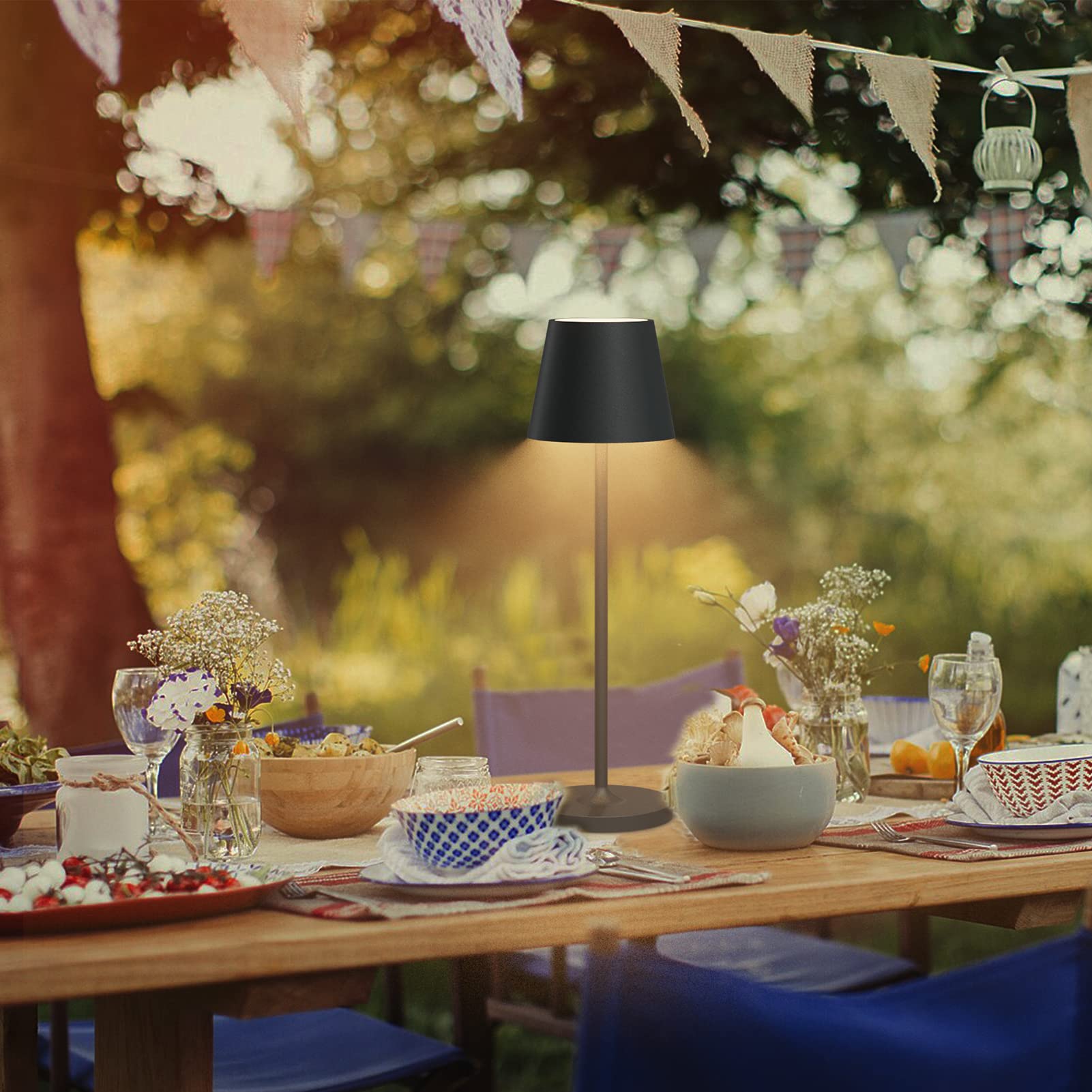 K-Bright Dimmbare LED Akku Tischleuchte 38cm | Für drinnen und draußen geeignet | Wiederaufladbar | 3000K Warmweiß Licht | Designer Tischleuchte | Ladestation kontaktieren | Anthrazit(2 Stück)