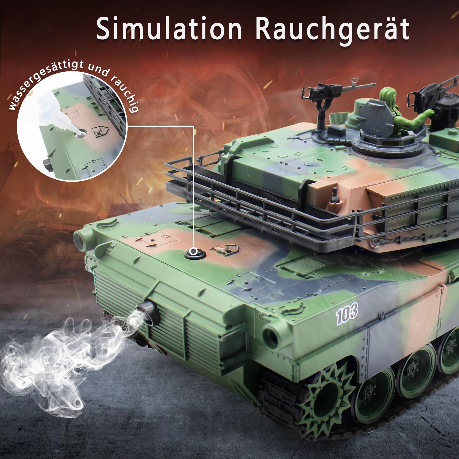 1/18 RC Tanque, M412 Main Main Control Remoto Panzer-Modellspielzeug 15CH Battle Army Tank Licht Humo Sound,Militares RC Vehículo para adultos y niños que dispara BBS y bombas de agua