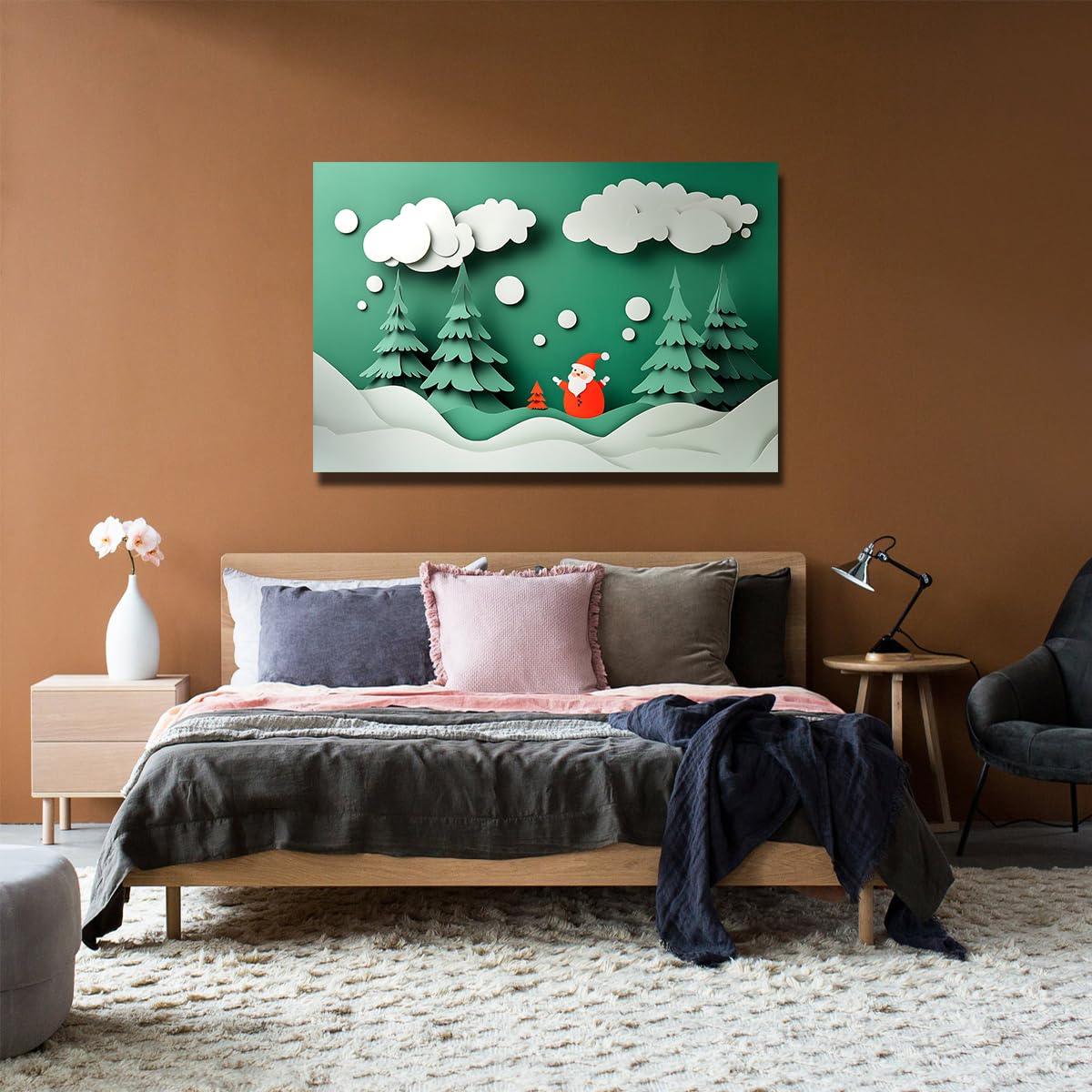 Babbo Natale Tela Pupazzo di Neve Felice Anno Nuovo Decor 50x75cm
