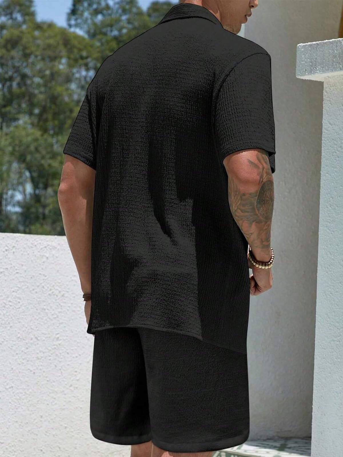Herren 2-Teiliges Set Sommer Jogginganzug Outfit - Kurzarm Hemd und Kurze Hose - Casual Männer Atmungsaktiver Trainingsanzug Freizeitanzug für Urlaub & Strand