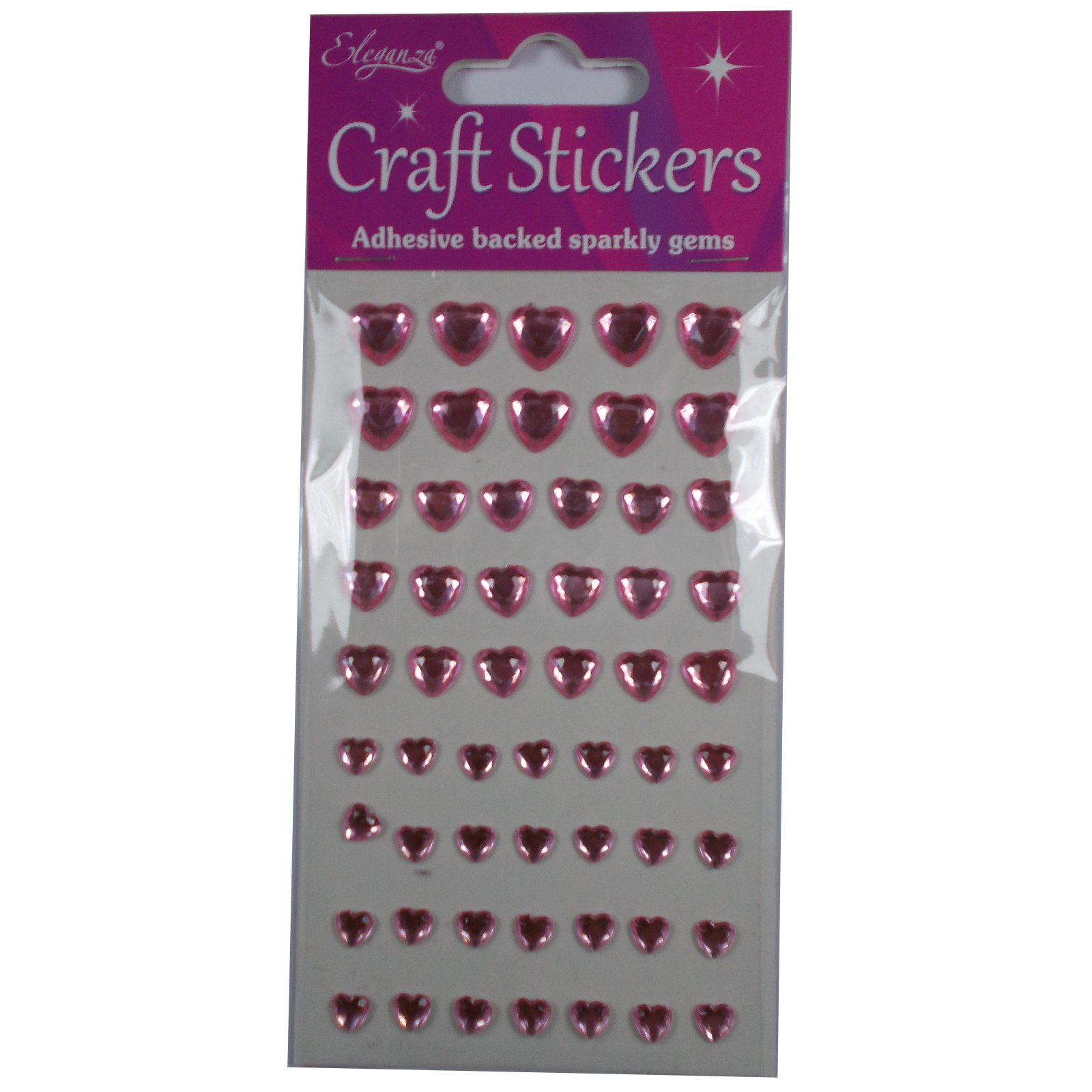 Crafts Stickers Self Adhesive 6mm – 10mm Heart Diamante Pink 56 pcs