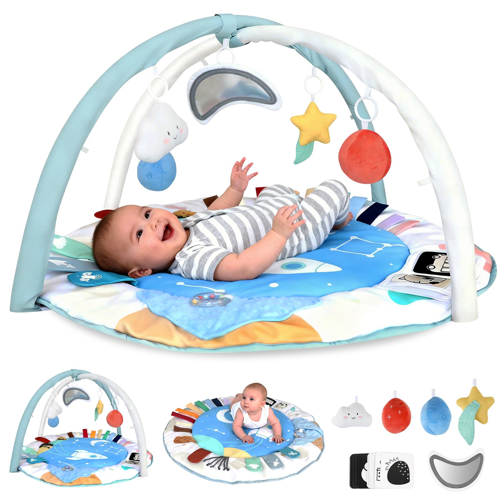 LabTEC Gimnasio para Bebé, Tapete Actividades, con 5 zonas de desarrollo y 5 juguetes sensoriales desmontables para fomentar las habilidades motoras y el desarrollo sensorial (bebés de 0 a 18 meses)