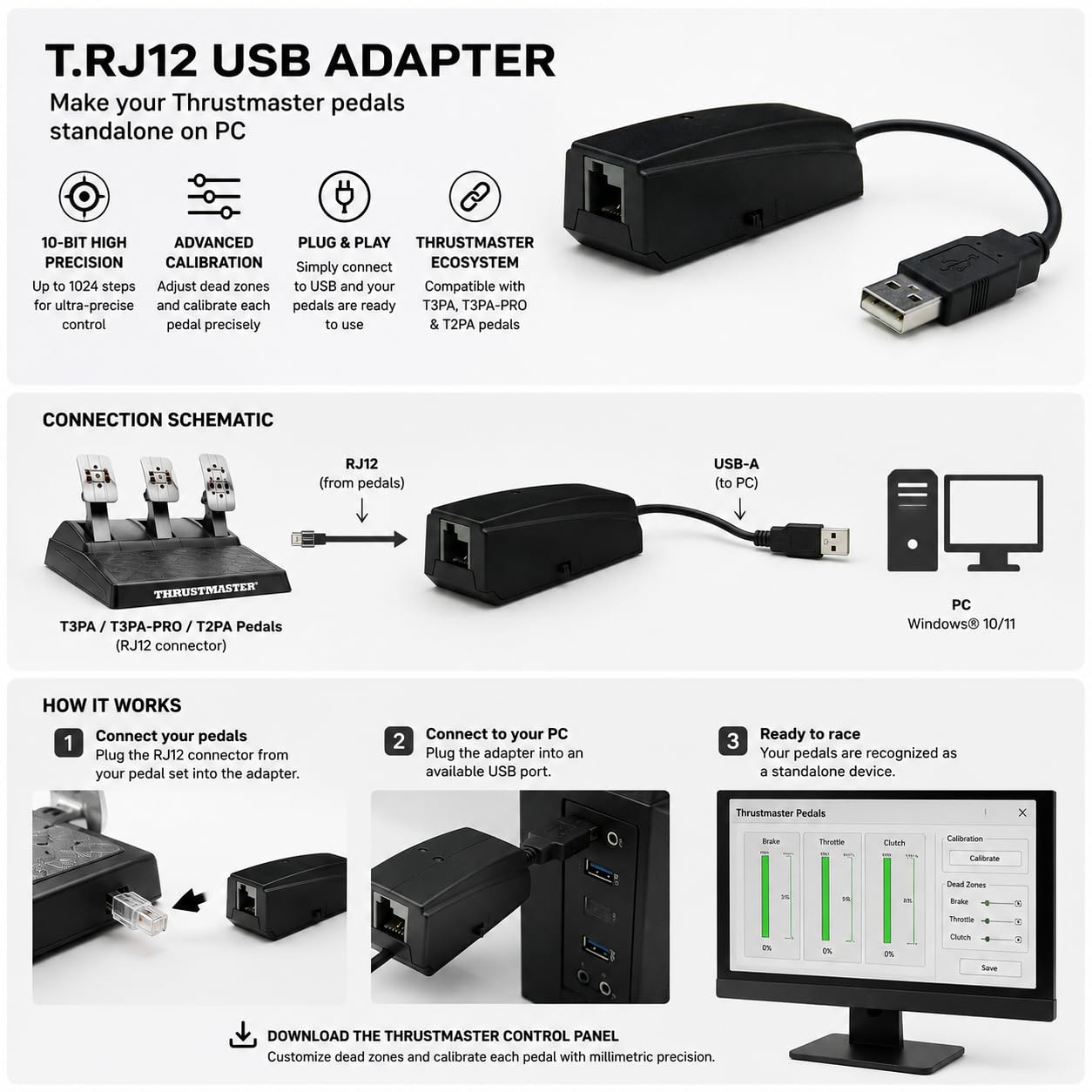 Thrustmaster T.RJ12 USB-Adapter - 10-Bit-Pedaladapter für PC