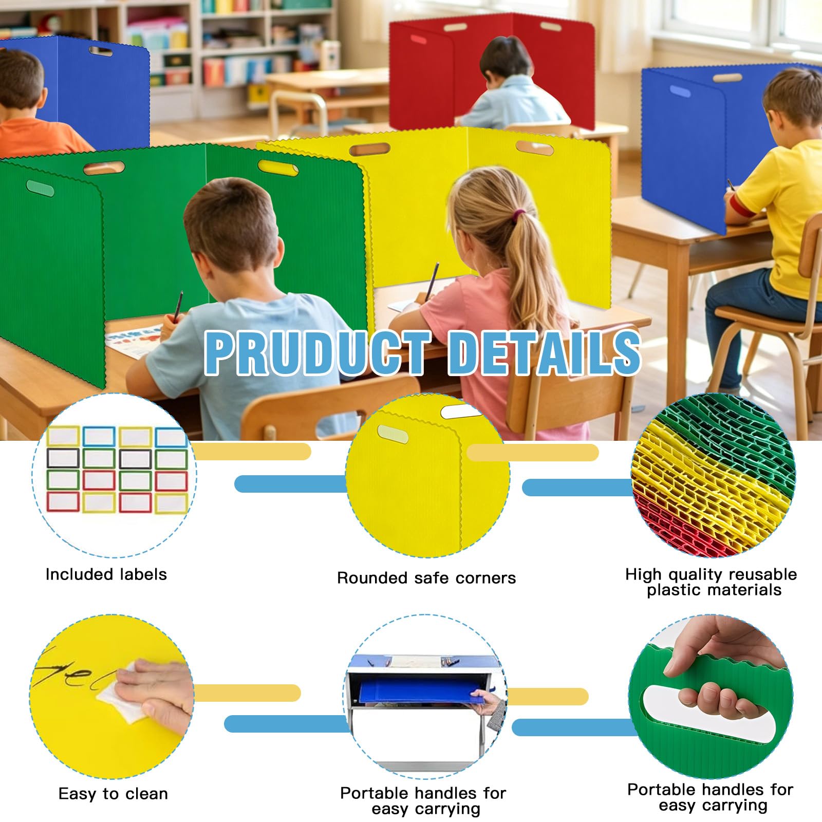 Faltbare Schüler Sichtschutz Teiler, U-förmiger Tragbarer Schreibtischpanel Trenner, Mehrzweck Trennwand für Schule, Bibliothek, Prüfungen und Büro Schreibtische (24)