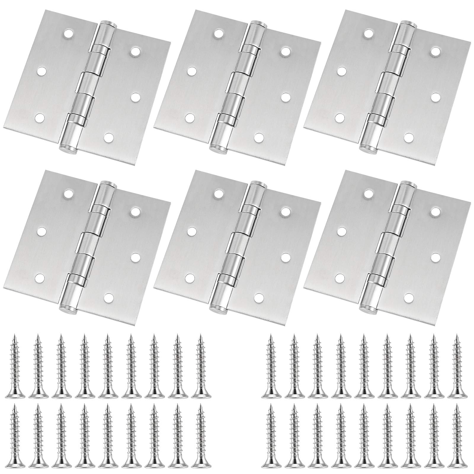 Folding Butt Hinge, ZEONHAK 6 Pack 3 Pairs 3.5 x 3.5 Inches Square Conner Door Hinges, Stainless Steel Door Hinges with Mounting Screws, Silver, One Hinges can Hold 50 lbs
