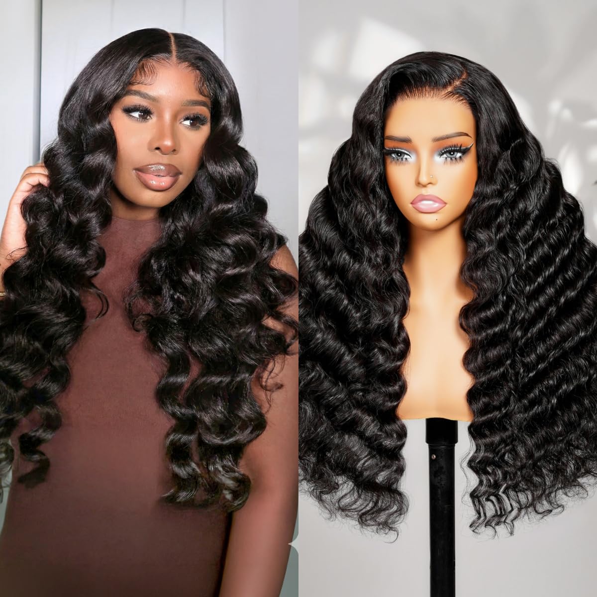 Megalook hair Glueless Wigs Human Hair Pre Plucked Pre Cut 6x5 Closure Wigs Human Hair Loose Deep Wave Lace Front Wigs 12A Loose Wave Wig Pre Bleached