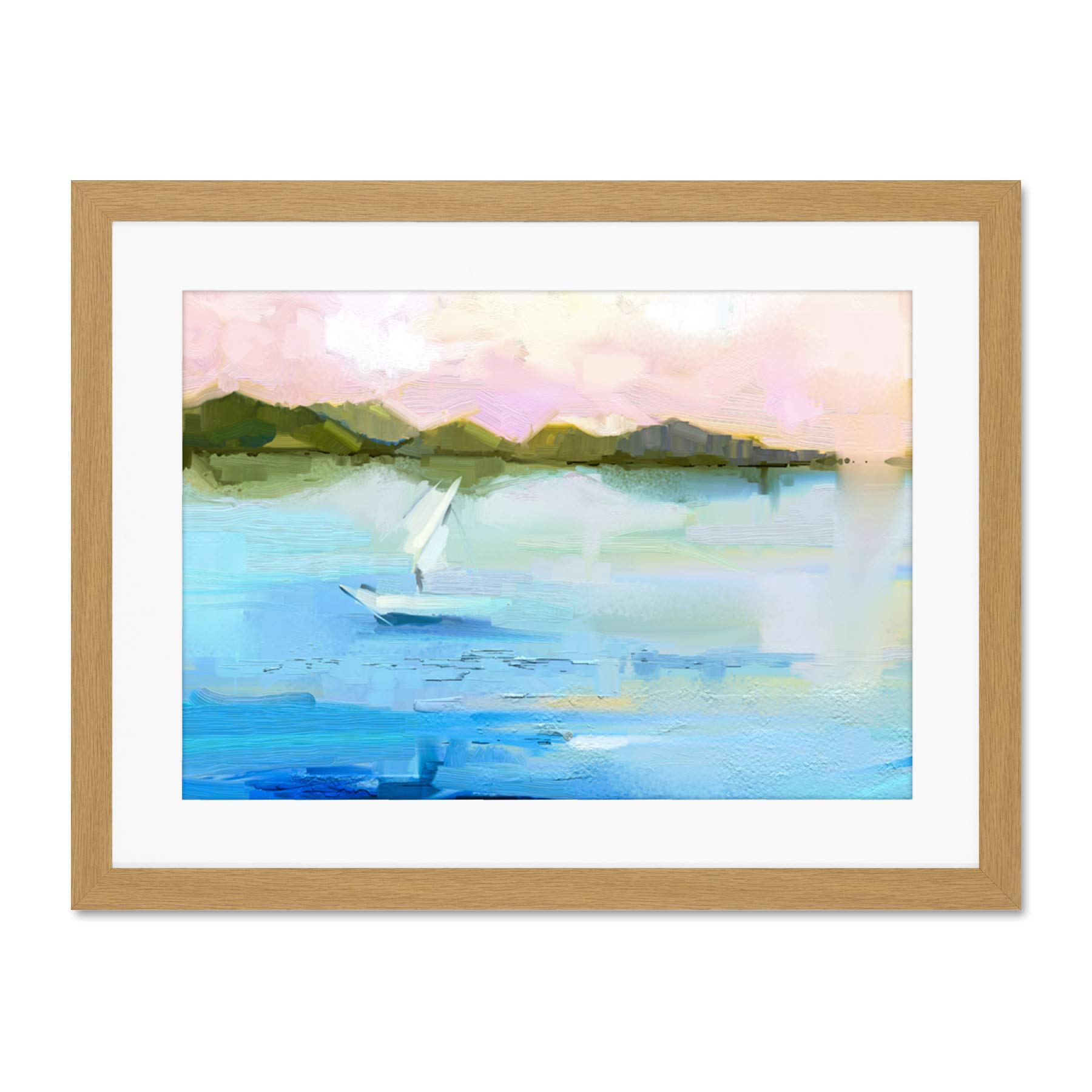 Wee Blue Coo Abstract Seascape With Boat Large Framed Art Print Wall Poster 18x24 inch