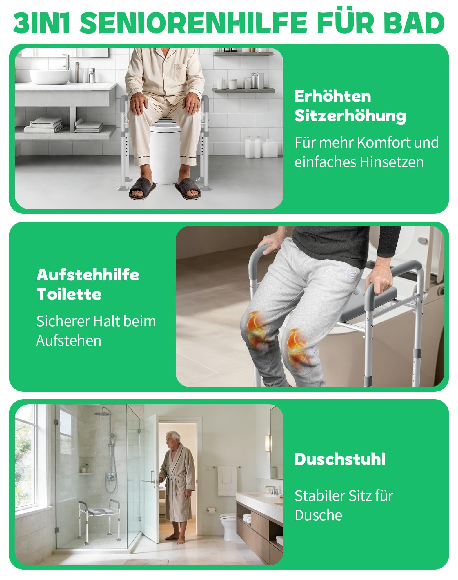 Toilettensitzerhöhung mit Armlehnen 15cm WC Sitzerhöhung Toilettenaufsatz für Senioren Erhöhter Toilettensitz 7 verstellbar Höhe Toilettenerhöhung für Erwachsene Aufstehhilfe Toilette bis zu 150kg