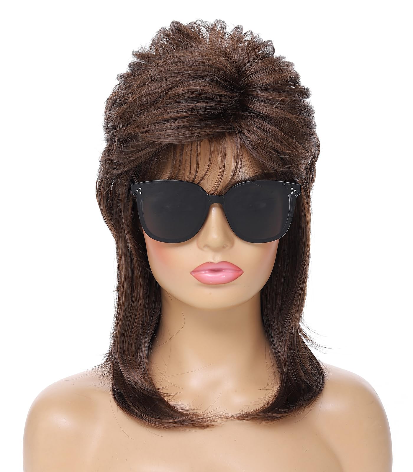Airhostess Mullet Wigs for Women Joe Dirt Emo Wig 80s Costumes Brown Fancy Party Accessory Cosplay Wig Halloween (Medium Brown)