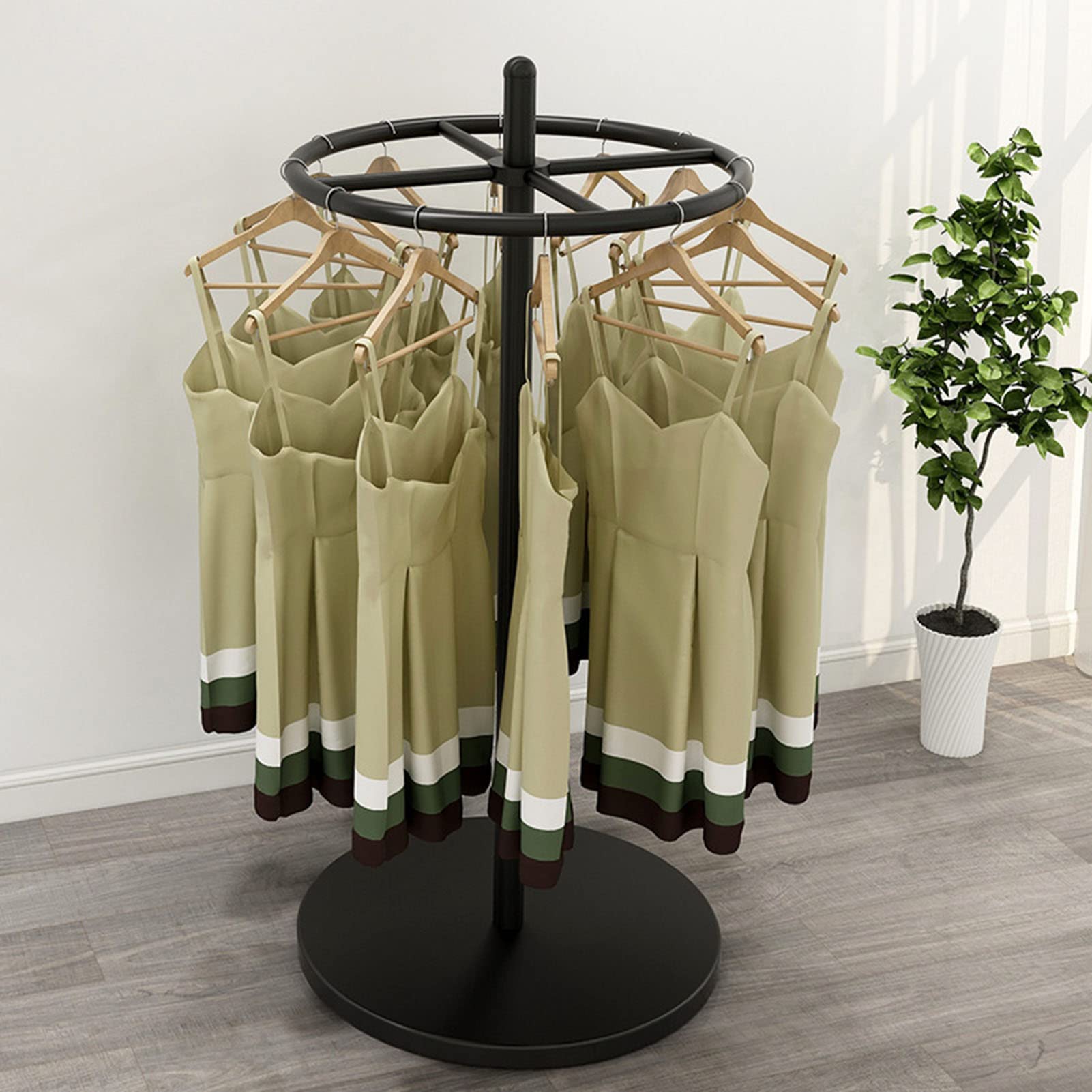 YNBSHGAA Floor Standing Rotating Clothes Display Rack for Clothing Store,Retail Store Clothing Rack Free-Standing Heavy Duty Garment Rack Closet Organizer, Commercial Clothes Rack,Black