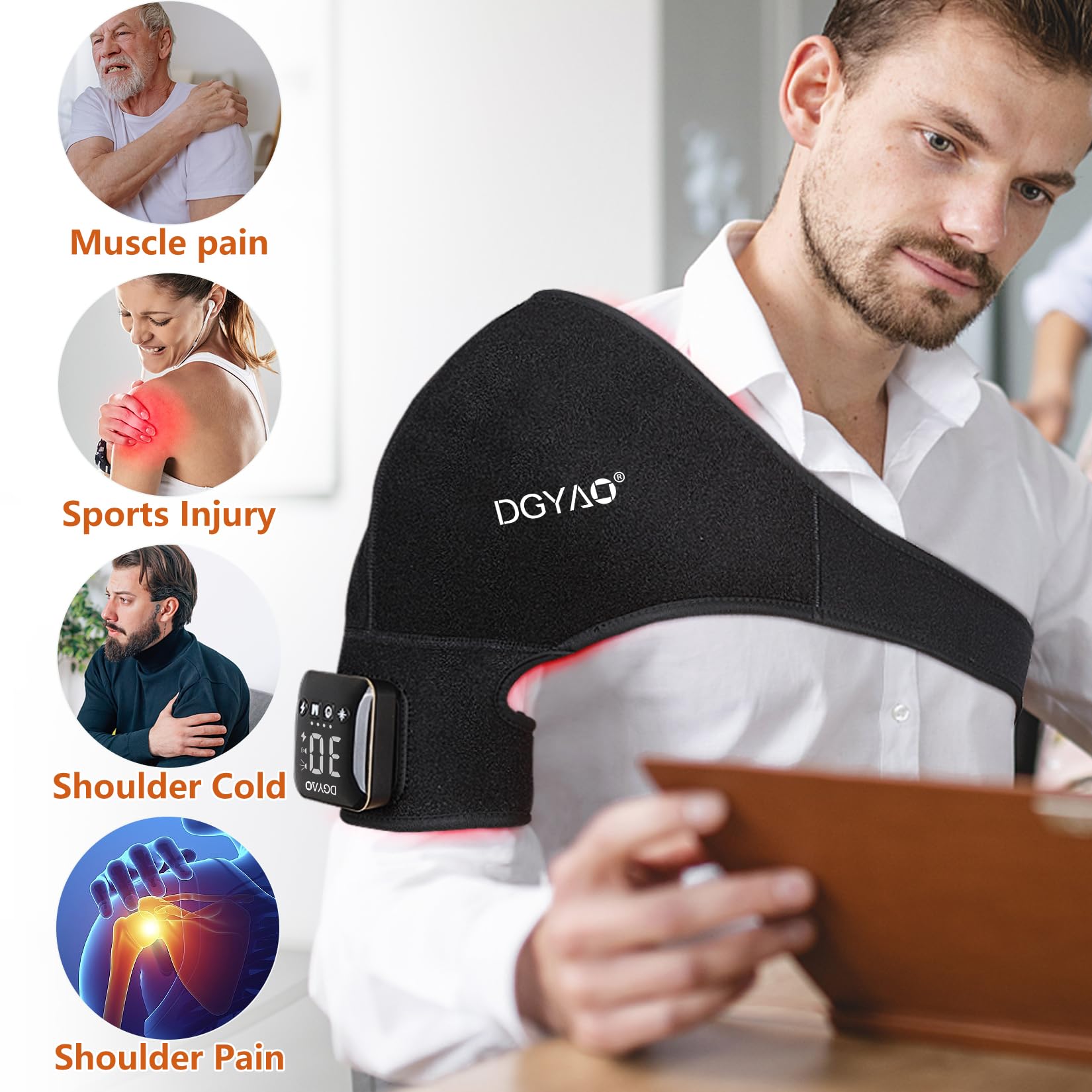 Terapia a luce rossa per spalla, dispositivo senza fili per terapia della luce a infrarossi, per uso domestico, per alleviare il dolore alle articolazioni delle spalle, rilassamento muscolare