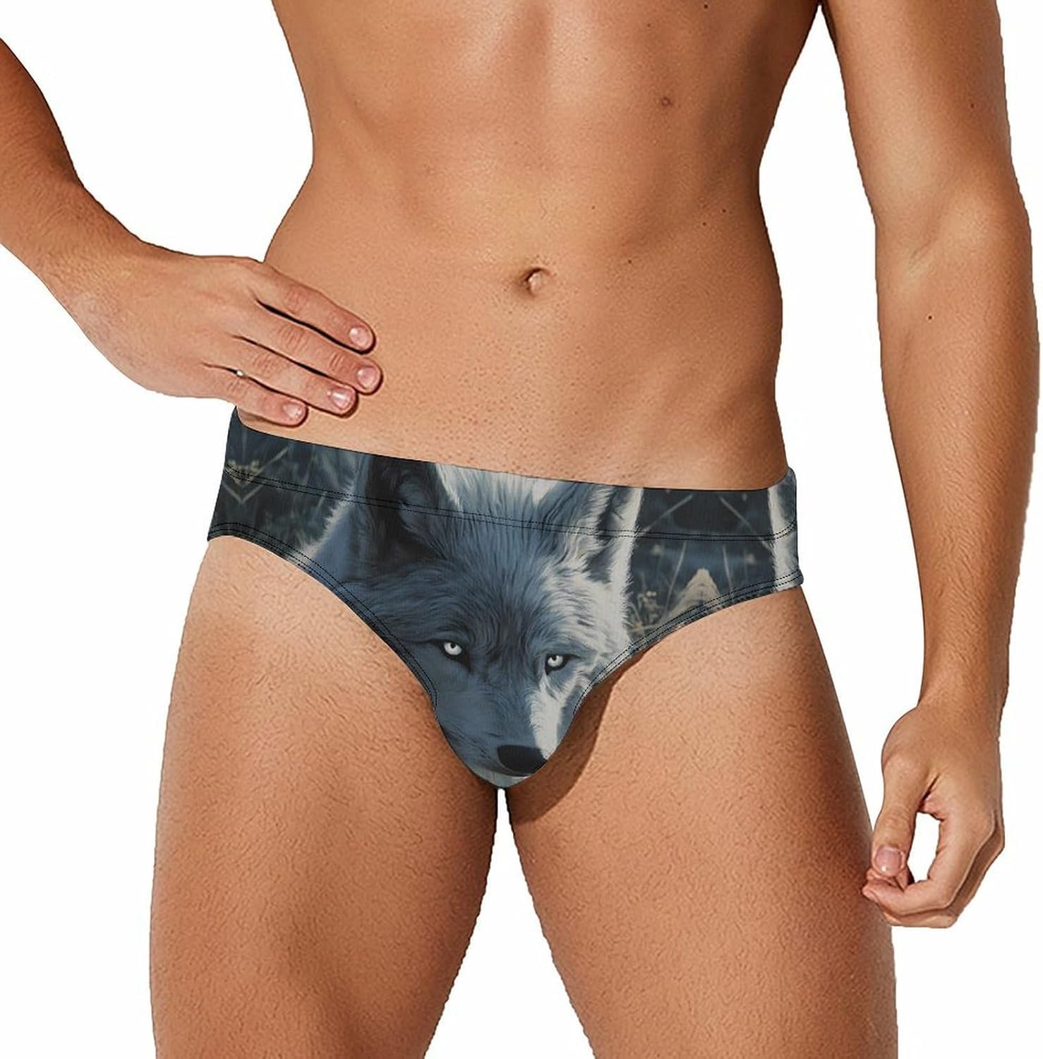 Arctic Wolf Mens Swim Briefs Print Bikini Swimwear Sport Swimsuit Surf Shorts Trunks