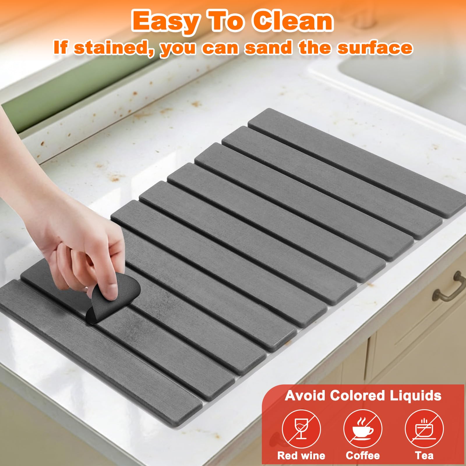 Tapis Égouttoir Vaisselle en Diatomite 60x39cm, Tapis à Séchage Rapide Pierre Pliable pour Comptoir de Cuisine, Accessoires Égouttage Absorbant l'Eau Antidérapants pour Tasses, Bouteilles (Gris Foncé)