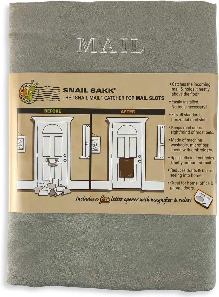 Mail Catcher for Mail Slots - Gray. No More Mail on The Floor! Reduces drafts, Protects Privacy, and More. No Tools or Screws Needed. for Home, Office, and Garage Doors. (Basket, Bag)