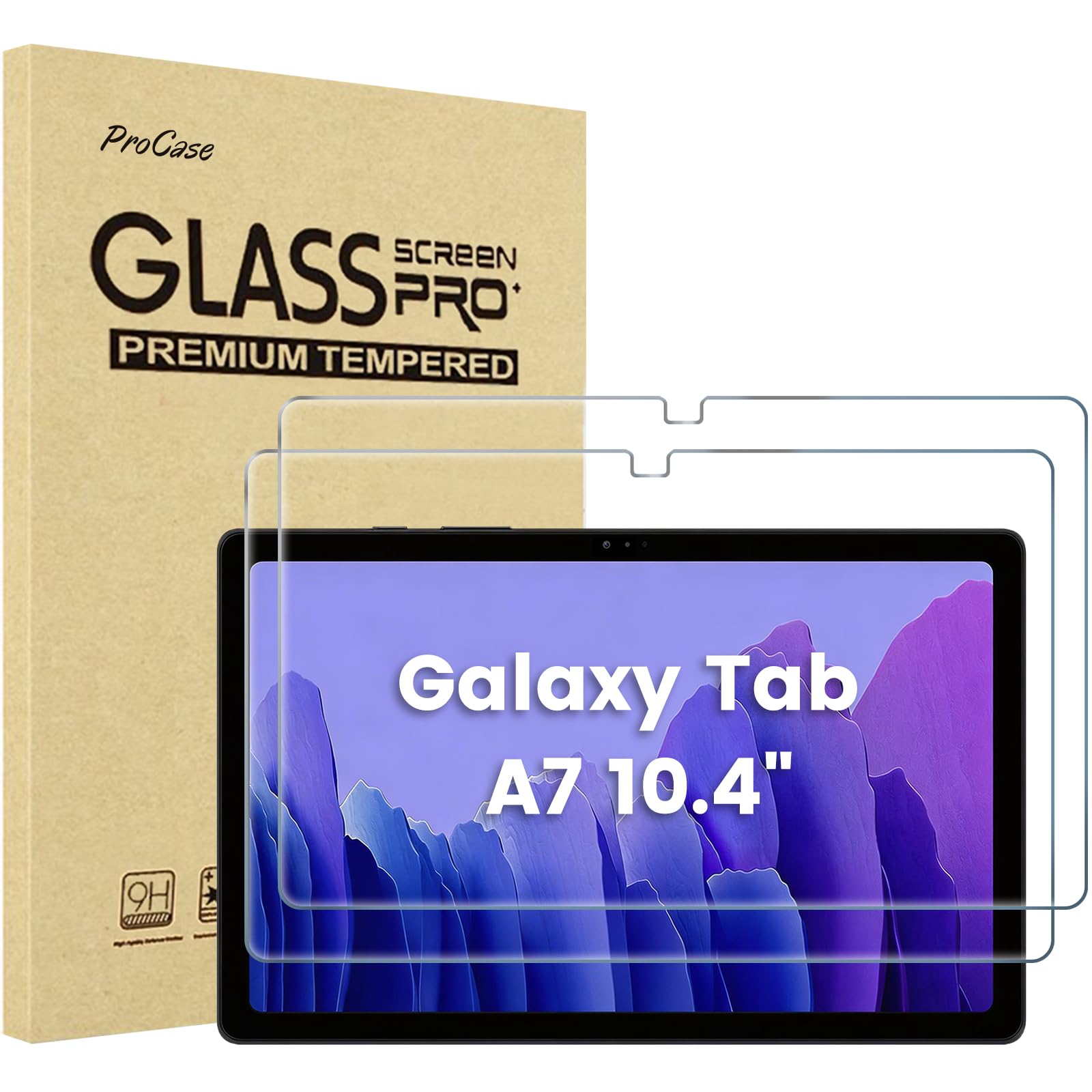 [2 Pack] Screen Protector for Galaxy Tab A7 10.4”, HD Clear 9H Hardness Tempered Glass Film Guard for Samsung Tablet SM-T500 T503 T505 T507
