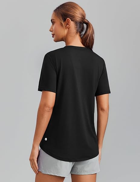 Close-up of the PINSPARK V-neck workout top fabric showing its texture and breathability.