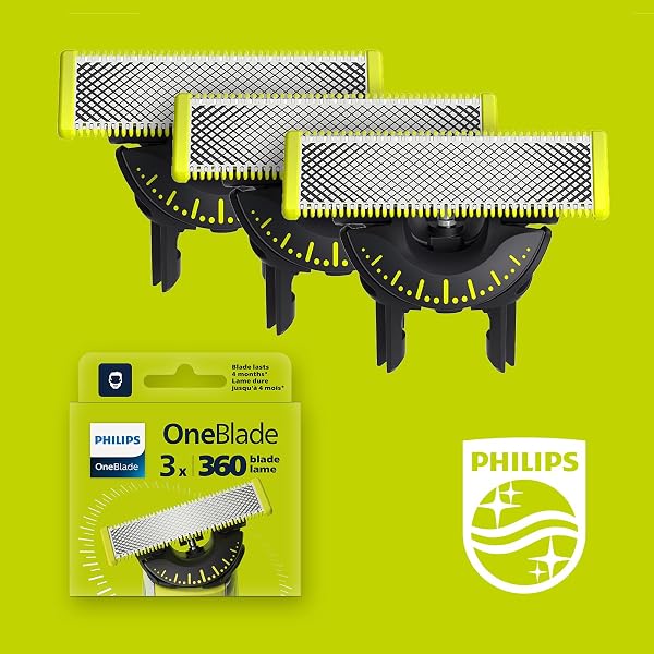 Philips OneBlade 360 - Authentiques lames de rechange, pour rasoir/tondeuse électrique OneBlade, 3x 360 lames, modèle QP430/60 - 4