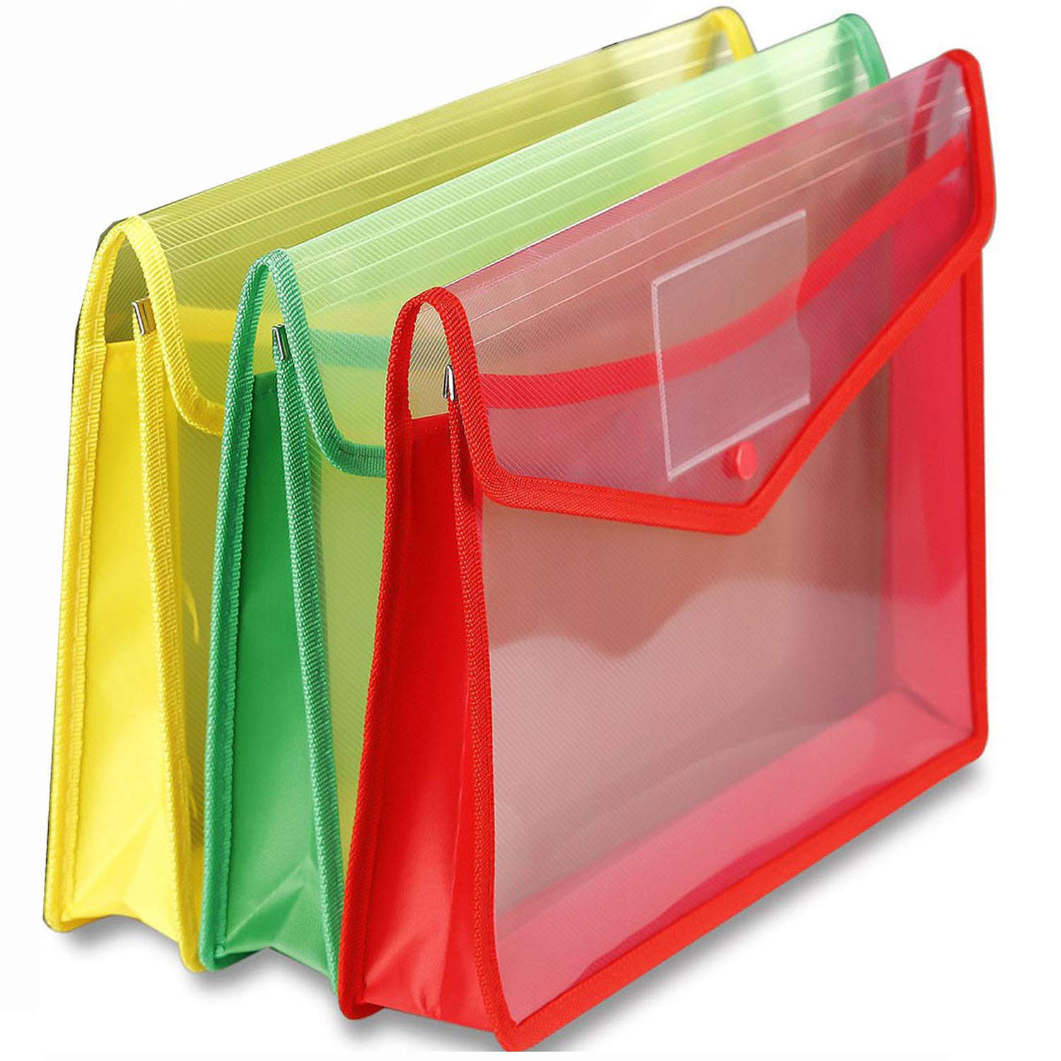 Cartella portadocumenti trasparente in plastica A4, con bottone a pressione per certificati, set da 3, multicolore, legale (GD-BriefBag-set-of-3)