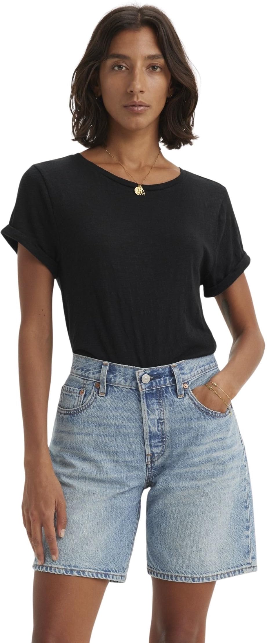 Levi's Women's Anthracite Night - Black T-Shirt Margot Tee In Cotton, Standard Fit, Black (Anthracite Night), L