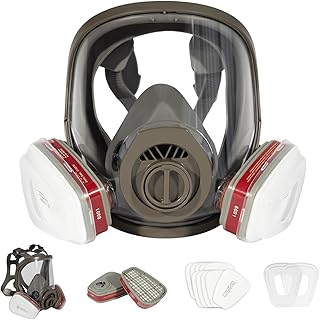 Vollgesichtsmaske Atemschutzmaske Staub mit 10 Filter, 15 in 1 Staubmaske Wiederverwendbare Staubschutzmaske für Schleifen Lackieren Polieren Feinstaub, Gasmaske Lackiermaske mit Filter