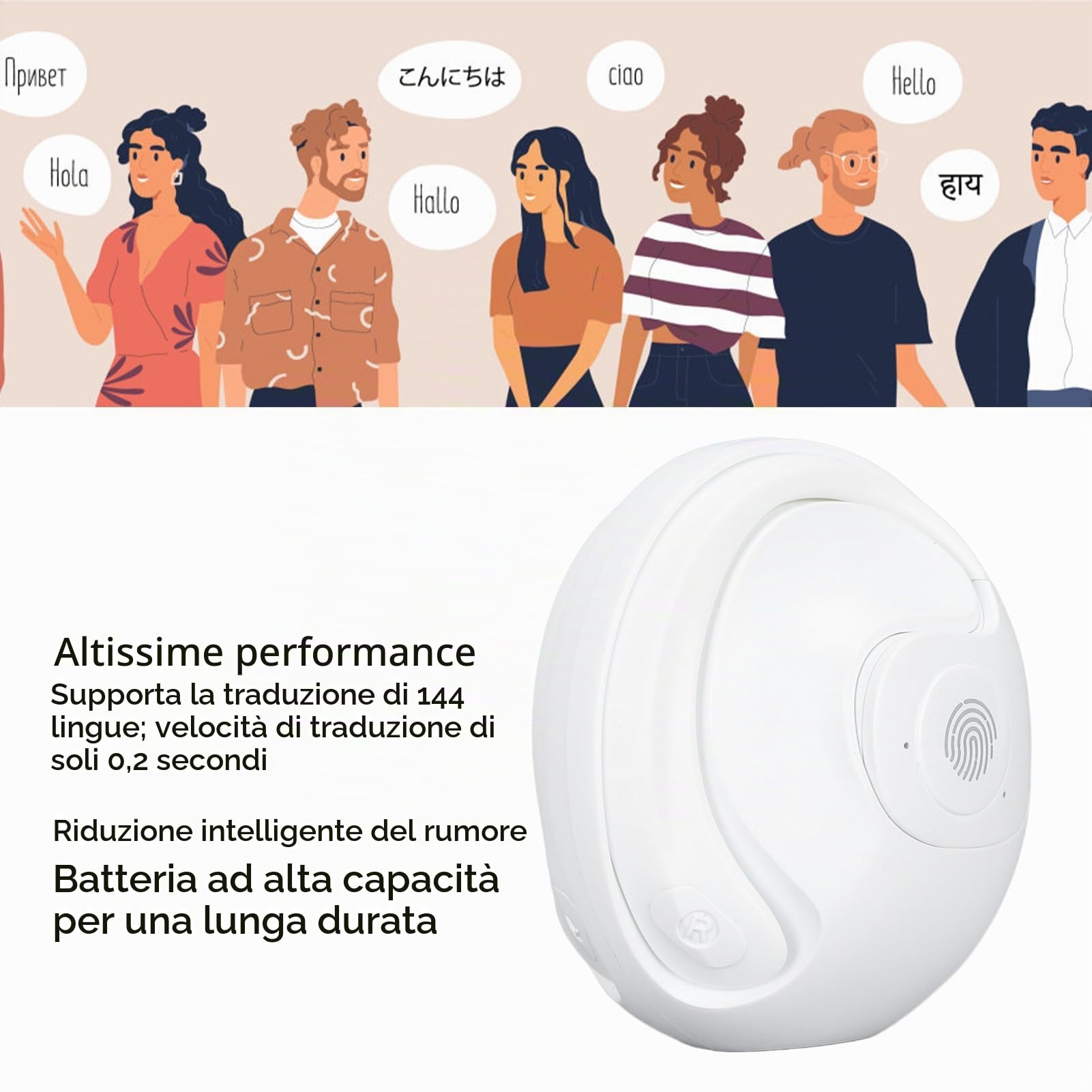 Dpofirs Auricolari per Traduttore Linguistico JR07, 144 Lingue 3 modalità di Traduzione con APP (1 Anno gratis), Bluetooth 5.3 Traduzione Simultanea Online in Tempo Reale,
