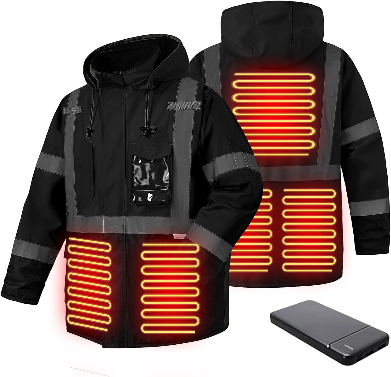 SKSAFETY Heated Jacket For Men - 3M Hi Vis Safety Parka, Class 3 High Visibility Jackets, Heated Coat For Men