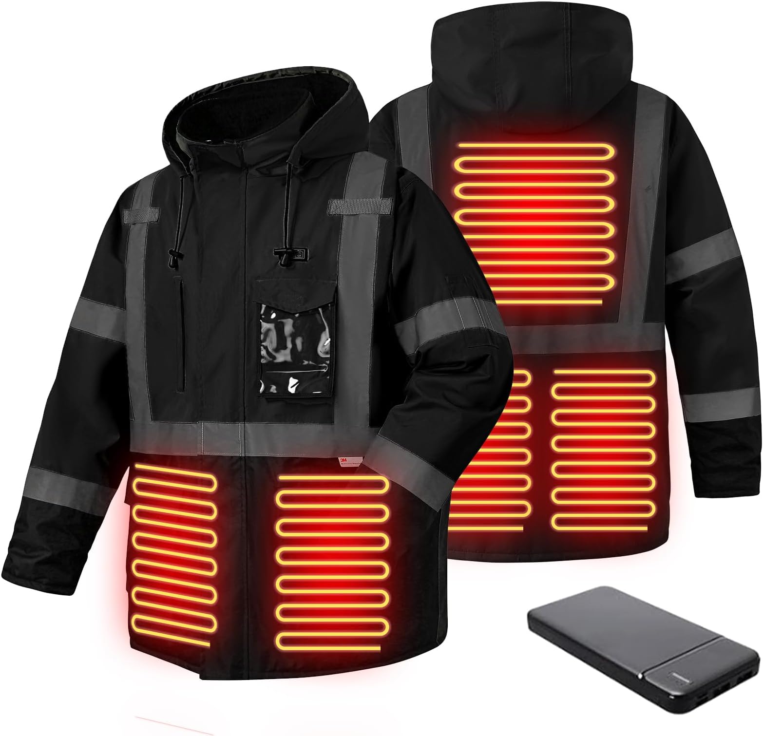 Heated Jacket For Men - 3M Hi Vis Safety Parka, Class 3 High Visibility Jackets, Heated Coat For Men
