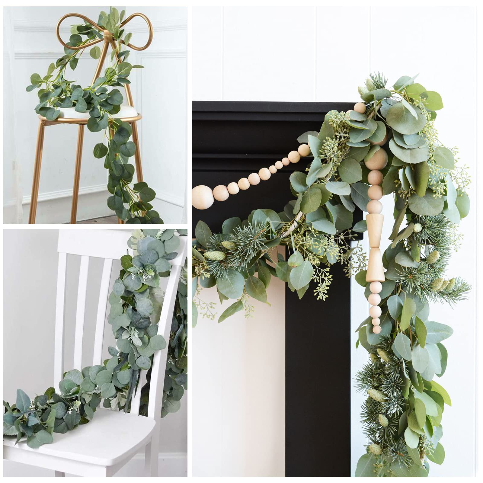 Whonline 8pcs 48ft Artificial Eucalyptus Garland, Silver Dollar Eucalyptus Leaves Vine, Faux Greenery Garland Bulk for Wedding Garland, Centerpieces for Tables, Home Decor, Arch Wall Decoration