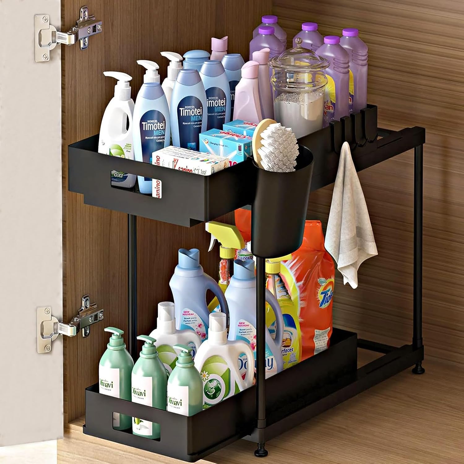 Amazon.com: NYYTGE Double Sliding Under Sink Organizer, 2 Tier Bathroom ...