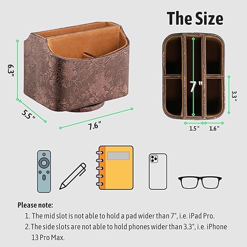 Miniatura 6 de Lorteme Soporte para control remoto, organizador de escritorio giratorio, mesita de noche para control remoto de TV, tabletas, teléfonos, lentes,