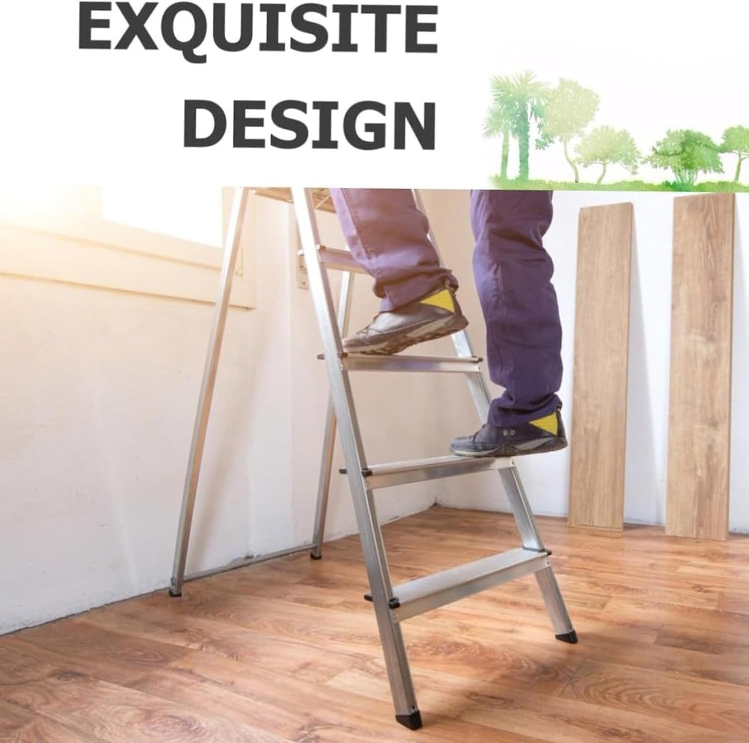 Ladder Feet Pads, Non Slip Stabilizer Shoes, Rubber Replacement with Quick Install Design, Heavy Duty Shoes with Sturdy Construction, Safety Accessory, Work Tool for Window Cleaning Electrical Tree