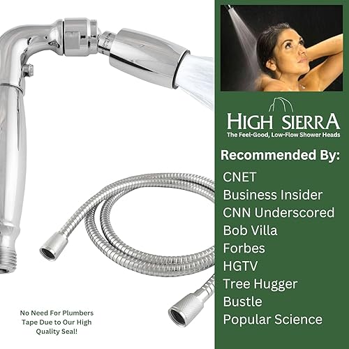 Miniatura 6 de Cabezal de ducha de mano de metal sólido de High Sierra con válvula de goteo y manguera de metal de 72 pulgadas con tubo interior de silicona. Flujo