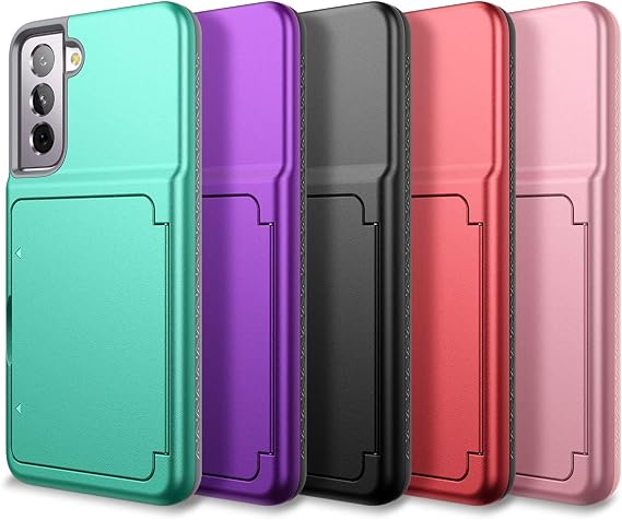 WeLoveCase for Samsung Galaxy S21 Wallet Case with Credit Card Holder & Hidden Mirror, Defender Protective Shockproof Heavy Duty Protection Phone Cover for Samsung Galaxy S21 5G, 6.2 inch Black