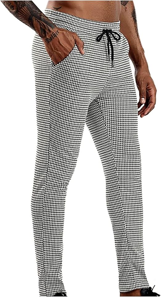 Mens Slim-fit Pants Fashion Plaid 