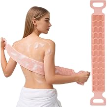 Back Scrubber for Shower - Exfoliating Back Scrubber with Handles,Double-Sided Exfoliating Wash Bath Tool for Use in Shower, Back Washer to Deep Clean Your Skin for Men & Women Pink